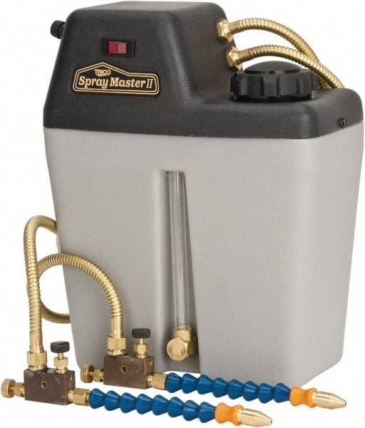 Trico - 2 Outlet, 1 Gallon Tank Capacity, High Density Polyethylene Tank Mist Coolant System - 10" Tank/Unit Length x 5-1/4" Tank/Unit Width x 12-1/4" Tank/Unit Height, 50 to 100 psi, 5' Coolant Line Length, 7" Hose Length - Best Tool & Supply