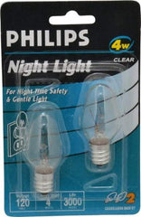 Philips - 4 Watt Incandescent Residential/Office Candelabra Screw Lamp - 2,700°K Color Temp, 16 Lumens, 120 Volts, Dimmable, C7, 3,000 hr Avg Life - Best Tool & Supply