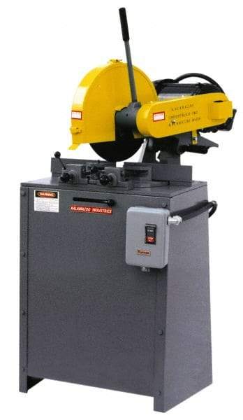 Kalamazoo - 14" Blade Diam, 1" Arbor Hole, Miter Chop & Cutoff Saw - 3 Phase, 4,400 RPM, 5 hp, 220/440 Volts, 2-1/2" in Solids at 90°, 2-1/2" in Solids at 45°, 3" in Pipe at 45° - Best Tool & Supply