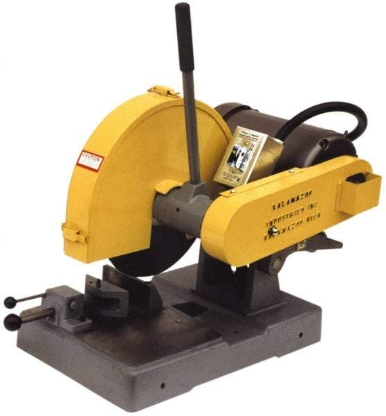 Kalamazoo - 14" Blade Diam, 1" Arbor Hole, Straight Chop & Cutoff Saw - 3 Phase, 4,400 RPM, 5 hp, 220/440 Volts, 2-1/2" in Solids at 90°, 3" in Pipe at 90° - Best Tool & Supply