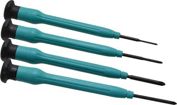 Moody Tools - 4 Piece JIS & Phillips Screwdriver Set - Round Shank, Multi Handle, Bit Sizes: Philips JIS: #000 to #00, Phillips: #0 to #1 - Best Tool & Supply