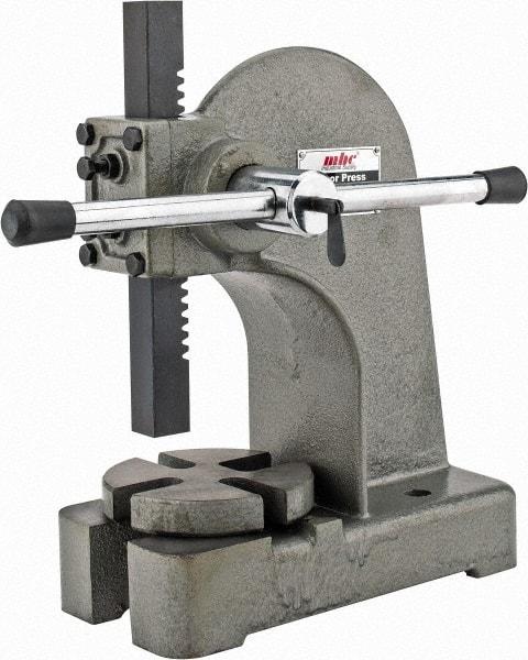 Interstate - 1" Ram, 4" Throat Depth, 1 Ton Manual Arbor Press - 5-1/4" Max Work Height x 8" Max Work Width, Single Leverage, 5" Base Width x 11" Base Depth - Best Tool & Supply