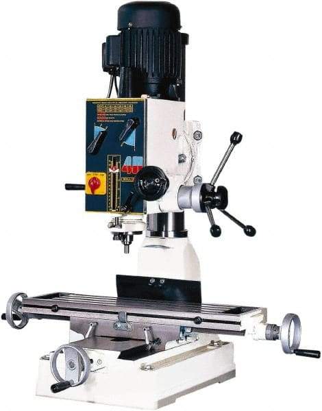 Rong Fu - 1 Phase, 20" Swing, Geared Head Mill Drill Machine - 28-3/4" Table Length x 8-1/4" Table Width, 18-1/8" Longitudinal Travel, 9" Cross Travel, 6 Spindle Speeds, 1 hp, 220 Volts - Best Tool & Supply