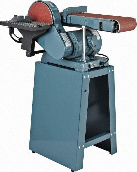 Enco - 48 Inch Long x 6 Inch Wide Belt, 9 Inch Diameter, Combination Sanding Machine - 1,350 Ft./min Belt Speed, 3/4 HP, Single Phase - Best Tool & Supply