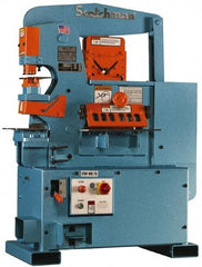 Scotchman - 12" Throat Depth, 90 Ton Punch Pressure, 1-1/8" in 1" Punch Capacity Ironworker - 5 hp, 3 Phase, 208/380/575 (Standard), 230 (Optional) & 230/240 (Standard) Volts, 76" Wide x 70" High x 26" Deep - Best Tool & Supply