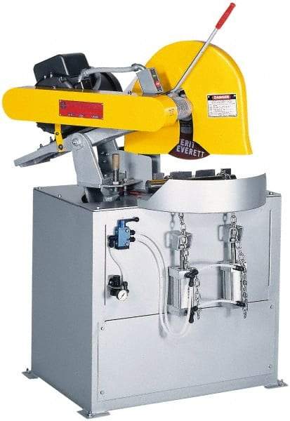 Everett - 14 or 16" Blade Diam, 1" Arbor Hole, Miter Chop & Cutoff Saw - 3 Phase, 7-1/2 hp, 230 Volts, 2" in Solids at 90°, 1-3/4" in Solids at 45° - Best Tool & Supply