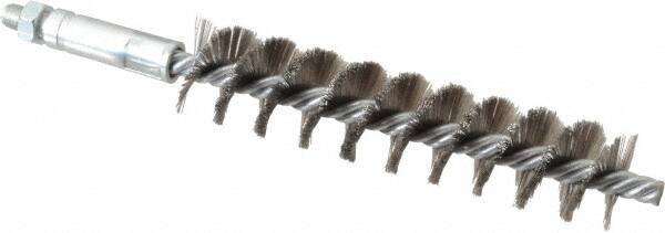 Schaefer Brush - 4" Brush Length, 7/8" Diam, Double Stem, Single Spiral Tube Brush - 6-1/4" Long, Stainless Steel, 1/4-28 Male Connection - Best Tool & Supply