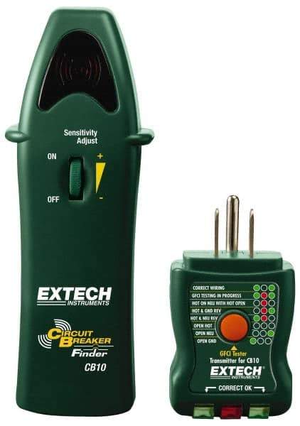 Extech - 110 to 125 VAC, 47 to 63 Hz, LED Display Circuit Breaker Finder - 9 Volt, Includes Battery, GFCI Transmitter, Receiver - Best Tool & Supply