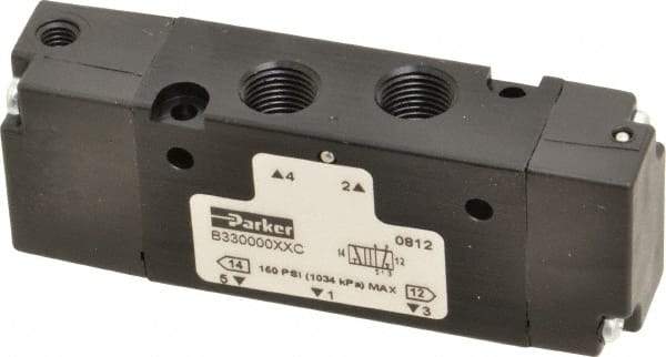 Parker - 1/8", 4-Way Body Ported Stacking Solenoid Valve - 0.75 CV Rate, Air Return, 1.13" High x 2.65" Long - Best Tool & Supply