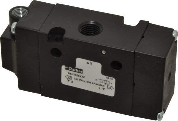 Parker - 1/4", 3-Way Body Ported Stacking Solenoid Valve - 1.4 CV Rate, Air Return, 1.89" High x 3.88" Long - Best Tool & Supply