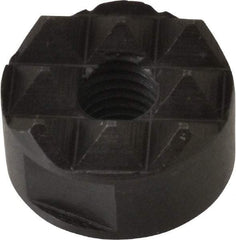 Fairlane - 1/4-28 Thread, 5/8" Diam, 3/8" High, Threaded, Coarse Tooth Grade Diamond Serration Tooth Pattern, High Speed Steel, Round Positioning Gripper - 3/16" Flat Width, Black Oxide Coated - Best Tool & Supply