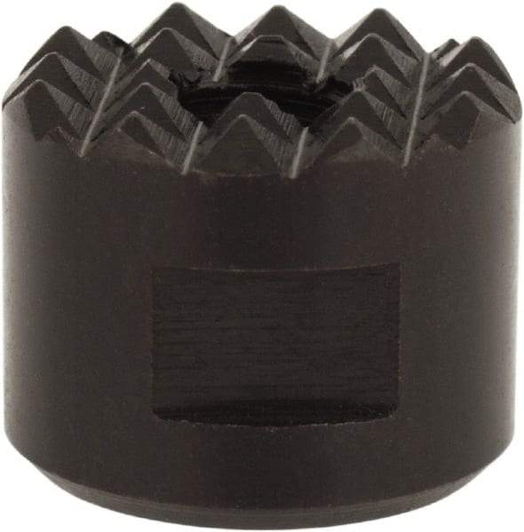 Fairlane - 1/4-28 Thread, 5/8" Diam, 1/2" High, Threaded, Fine Tooth Grade Diamond Serration Tooth Pattern, High Speed Steel, Round Positioning Gripper - 3/16" Flat Width, Black Oxide Coated - Best Tool & Supply