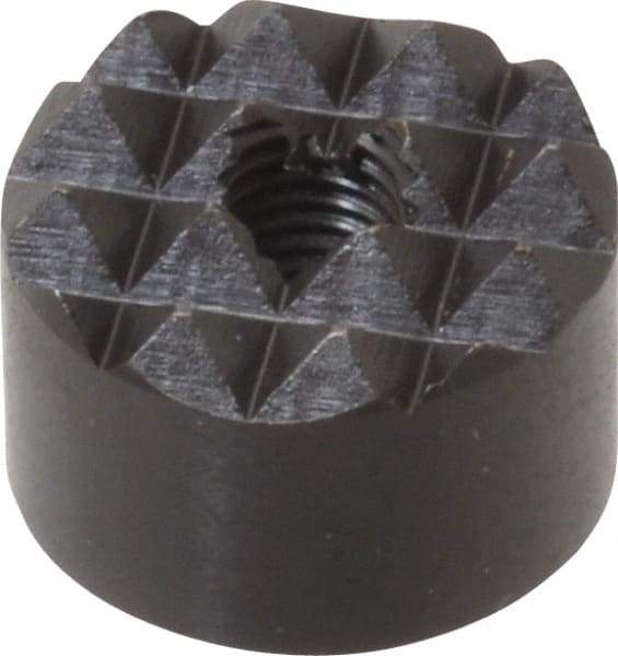 Fairlane - 1/4-28 Thread, 3/4" Diam, 1/2" High, Threaded, Coarse Tooth Grade Diamond Serration Tooth Pattern, High Speed Steel, Round Positioning Gripper - 3/16" Flat Width, Black Oxide Coated - Best Tool & Supply