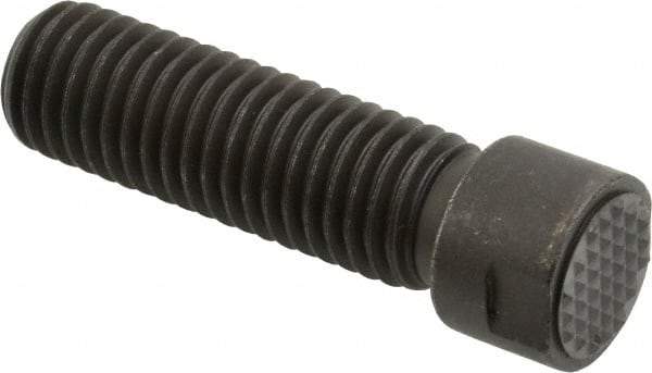 Fairlane - Serrated Tooth, 5/8-11, 1/4" Internal Hex, 2" Shank Length, 2" Thread Length, Black Oxide Finish, Round Head, Adjustable Positioning Gripper - 5/8" Pad Diam, 3/4" Hex, 1/4" Head Height, Extra Fine Tooth Grade - Best Tool & Supply