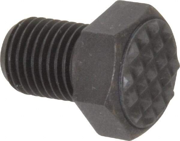 Fairlane - Serrated Tooth, 3/8-24, 1/2" Shank Length, 1/2" Thread Length, Black Oxide Finish, Hex Head, Adjustable Positioning Gripper - 1/2" Pad Diam, 9/16" Hex, 9/32" Head Height, Extra Fine Tooth Grade - Best Tool & Supply