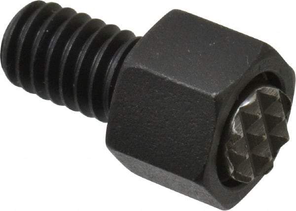 Fairlane - 5/16-18, 1/2" Thread Length, 5/16" Ball Diam, Serrated Ball Pad Surface, Alloy Steel, Black Oxide, Hex Head, Swivel Action Gripper Assemblies - 7/16" Head Height, 1/2" Hex, 5/16" Contact Diam, High Speed Steel Ball - Best Tool & Supply