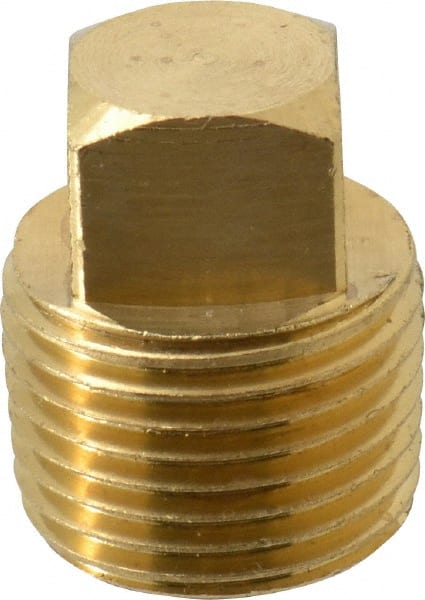 Industrial Pipe Square Head Plug: 3/8″ Male Thread, MNPTF 1,200 Max psi, Brass