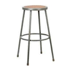 NPS - 30 Inch High, Stationary Fixed Height Stool - Hardboard Seat, Gray and Brown - Best Tool & Supply