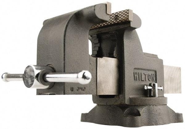 Wilton - 4" Jaw Width x 4" Jaw Opening Capacity, 2-3/4" Throat Depth, Bench & Pipe Combination Vise - 5/8 to 2" Pipe Capacity, Swivel Base, Bolt Down Attachment, Ductile Iron - Best Tool & Supply