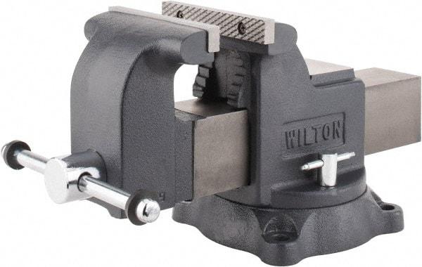 Wilton - 6" Jaw Width x 6" Jaw Opening Capacity, 3-1/2" Throat Depth, Bench & Pipe Combination Vise - 5/8 to 2-1/2" Pipe Capacity, Swivel Base, Bolt Down Attachment, Ductile Iron - Best Tool & Supply