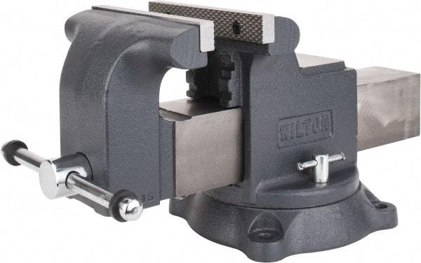 Wilton - 8" Jaw Width x 8" Jaw Opening Capacity, 4" Throat Depth, Bench & Pipe Combination Vise - 3/4 to 3" Pipe Capacity, Swivel Base, Bolt Down Attachment, Ductile Iron - Best Tool & Supply