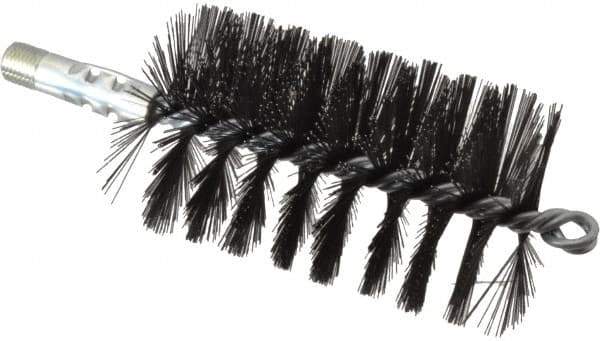 Schaefer Brush - 4-1/2" Brush Length, 2-3/4" Diam, Double Stem, Single Spiral Flue Brush - 7-1/2" Long, Tempered Steel Wire, 1/4" NPSM Male Connection - Best Tool & Supply