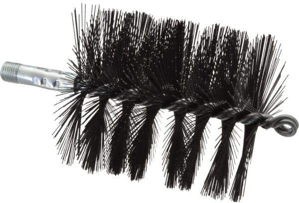 Schaefer Brush - 4-1/2" Brush Length, 4" Diam, Double Stem, Single Spiral Flue Brush - 7-1/2" Long, Tempered Steel Wire, 1/4" NPSM Male Connection - Best Tool & Supply