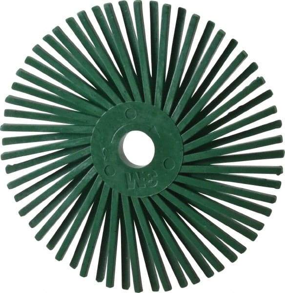 3M - 3" Diam, 3/8" Max Face Width, Plain Hole Radial Bristle Brush - 50 Grit, Coarse Grade, 25,000 Max RPM, Green - Best Tool & Supply