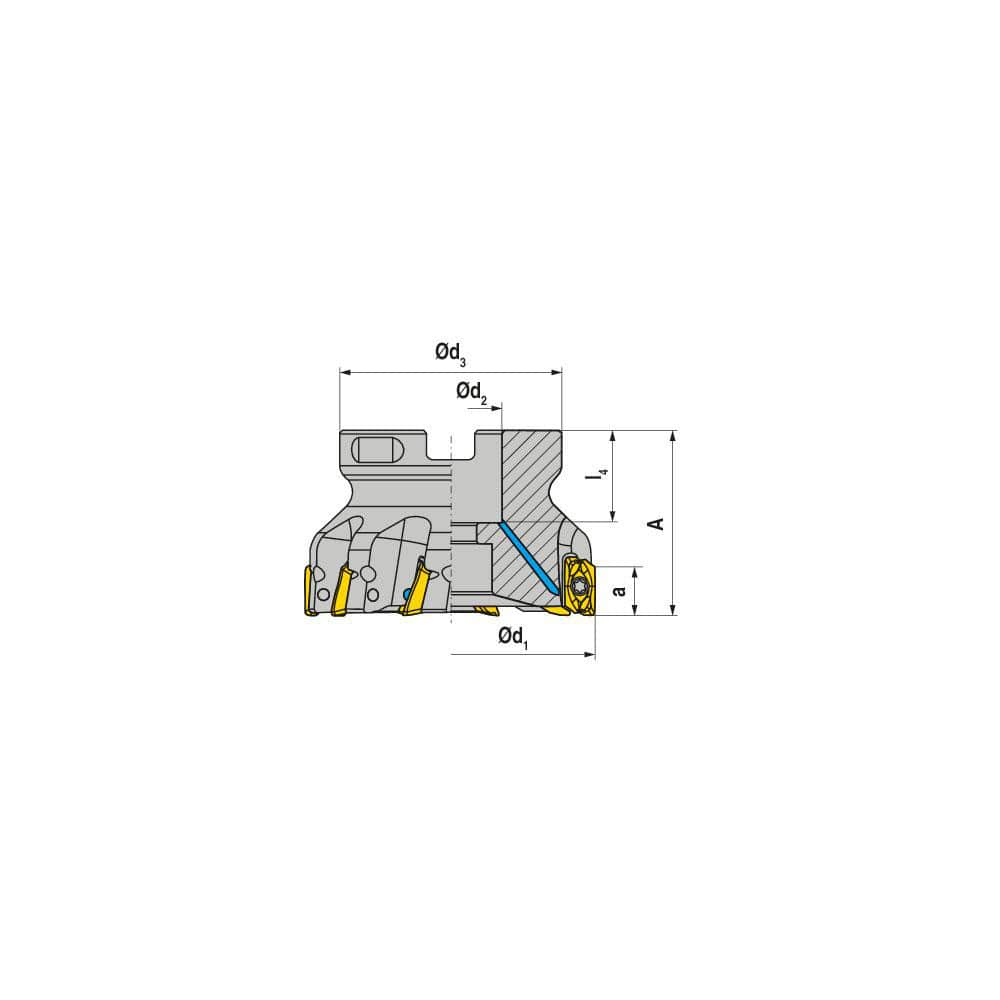 Indexable Square-Shoulder Face Mill:  A211400R0615A125200EF,  4'' Cut Dia,  1.2500″ Arbor Hole Dia,  0.5510″ Max Cutting Depth Uses  6,  XD.T 1505 Inserts,  Through Coolant,  Series  A211-15