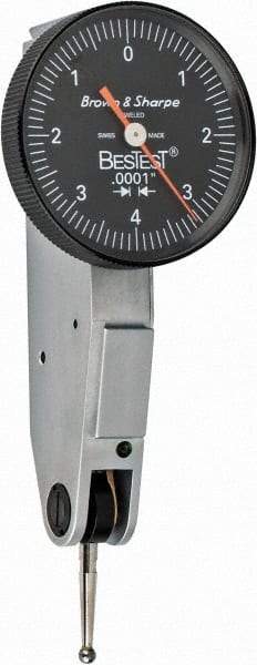 TESA Brown & Sharpe - 0.008 Inch Range, 0.0001 Inch Dial Graduation, Horizontal Dial Test Indicator - 1 Inch Black Dial, 0-4-0 Dial Reading - Best Tool & Supply