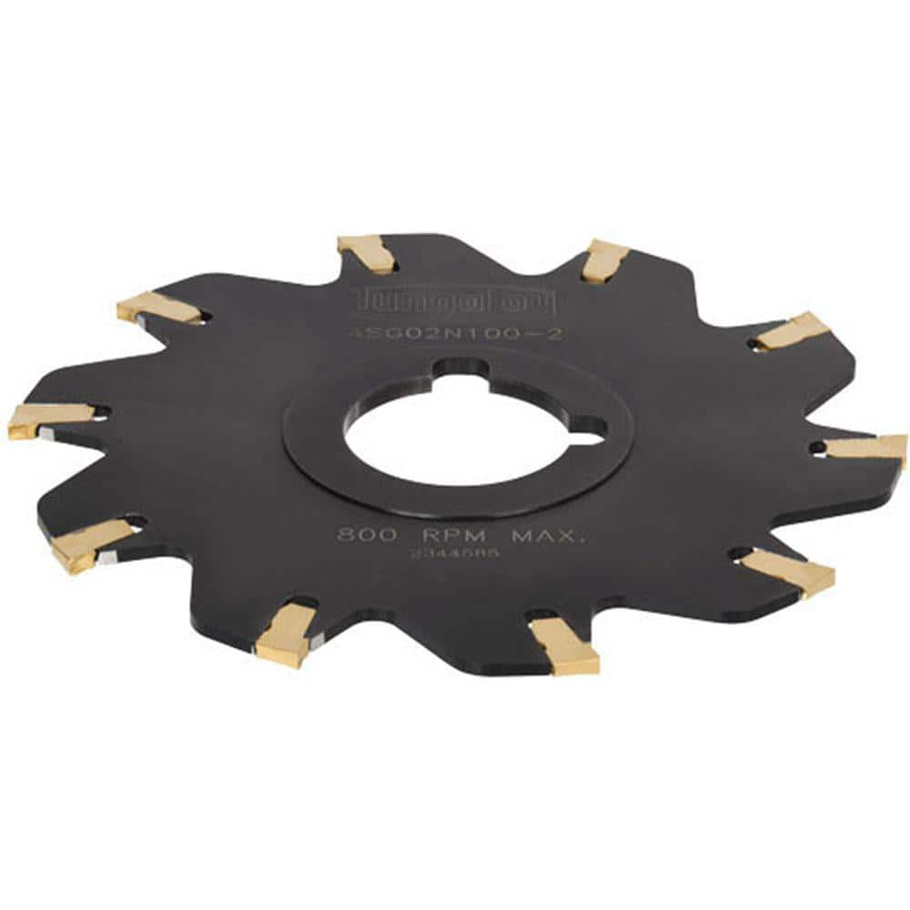 Indexable Slotting Cutter: 0.161'' Cutting Width, 3.1496'' Cutter Dia, Arbor Hole Connection, 0.63'' Depth of Cut, 1'' Hole, Neutral Self Clamping, Uses 6 SS Inserts, 6 Teeth, Straight, Positive, Steel, Black Oxide Finish