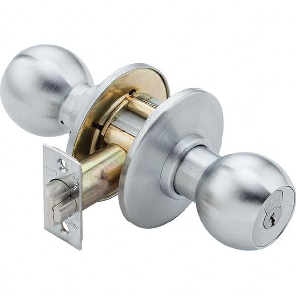 Knob Locksets; Type: Tumbler; Classroom; Door Thickness: 1 3/4 - 2 1/8; Back Set: 2-3/4; Material: Brass; Finish/Coating: Satin Chrome; Antimicrobial Coated; Compatible Door Thickness: 1 3/4 - 2 1/8; Material: Brass; Design/Shape: Ball Knob; Additional In