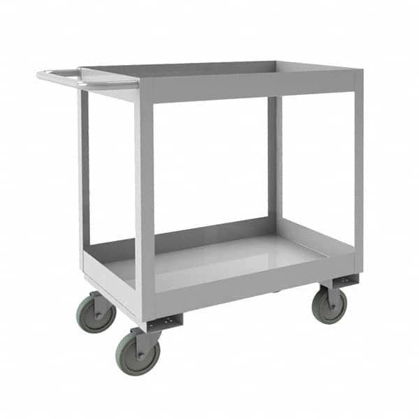 Mobile Utility Cart: Silver Stainless, Polyurethane Casters, 2 Shelves