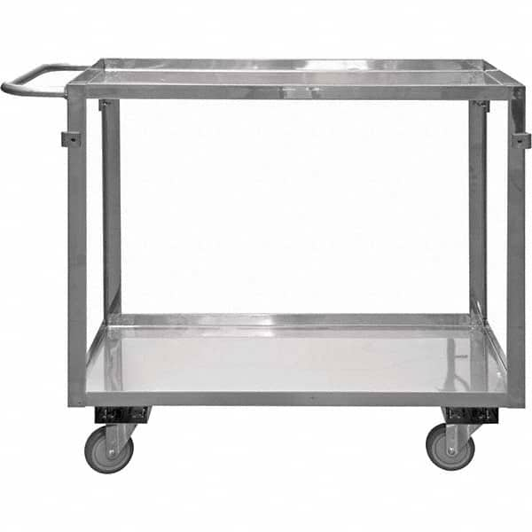 Mobile Utility Cart: Stainless Steel, Silver Stainless, Polyurethane Casters, 2 Shelves