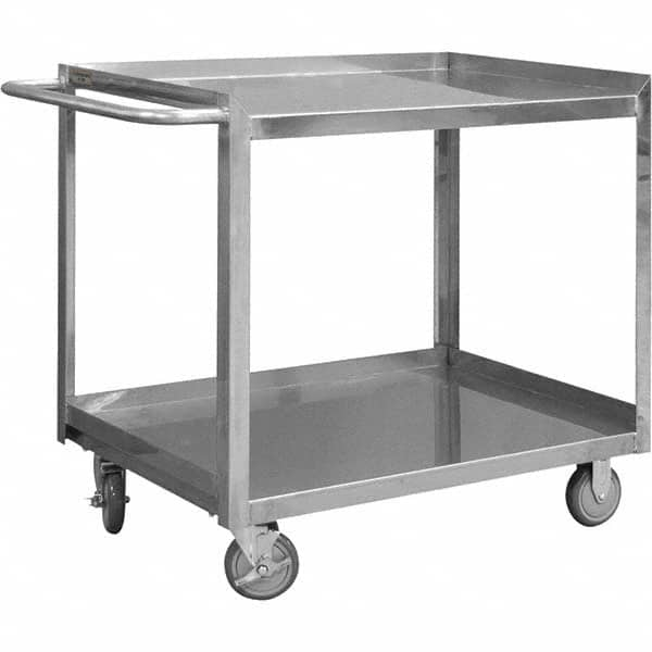 Mobile Utility Cart: Silver Stainless, Polyurethane Casters, 2 Shelves