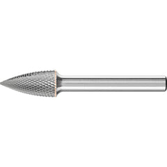 PFERD - SG-3, 3/8" Cut Diam, 1/4" Shank Diam, Carbide Diamond Pattern Tree with Pointed End Burr - Exact Industrial Supply