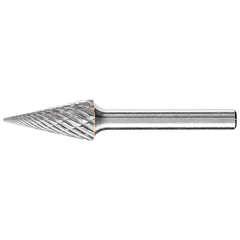 PFERD - SM-5, 1/2" Cut Diam, 1/4" Shank Diam, Carbide End Cut Diamond Pattern Cone Burr - Exact Industrial Supply