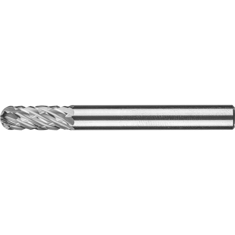 PFERD - SC-1, 1/4" Cut Diam, 1/4" Shank Diam, Carbide End Cut Diamond Pattern Cylinder with Radius End Burr - Exact Industrial Supply