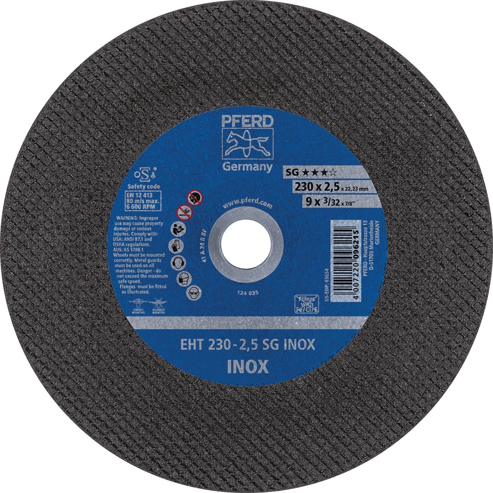 PFERD - Cutoff Wheels; Tool Compatibility: Angle Grinder ; Wheel Diameter (Inch): 9 ; Wheel Thickness (Inch): 3/32 ; Abrasive Material: Aluminum Oxide ; Maximum RPM: 6600.000 ; Grit: 46 - Exact Industrial Supply