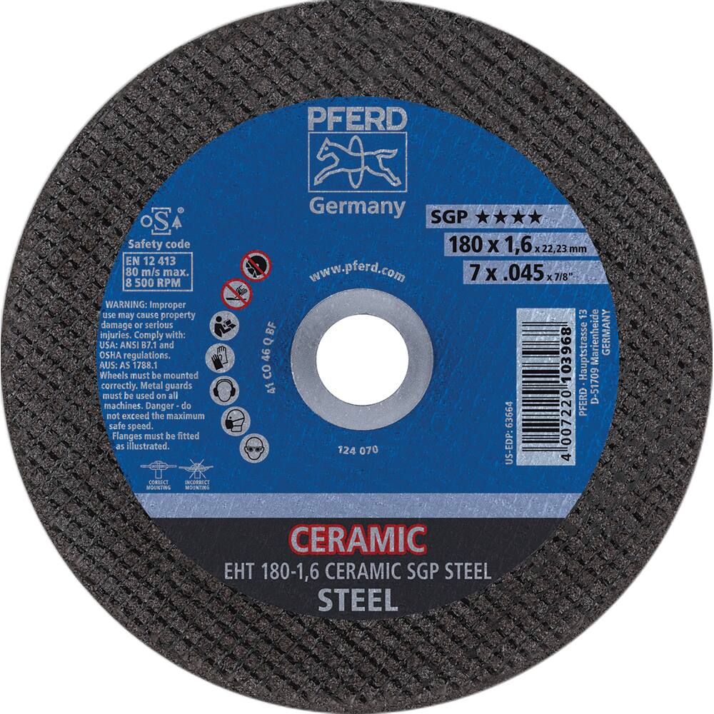 PFERD - Cutoff Wheels; Tool Compatibility: Angle Grinder ; Wheel Diameter (Inch): 7 ; Wheel Thickness (Inch): 0.0450 ; Abrasive Material: Ceramic Oxide ; Maximum RPM: 8500.000 ; Grit: 46 - Exact Industrial Supply