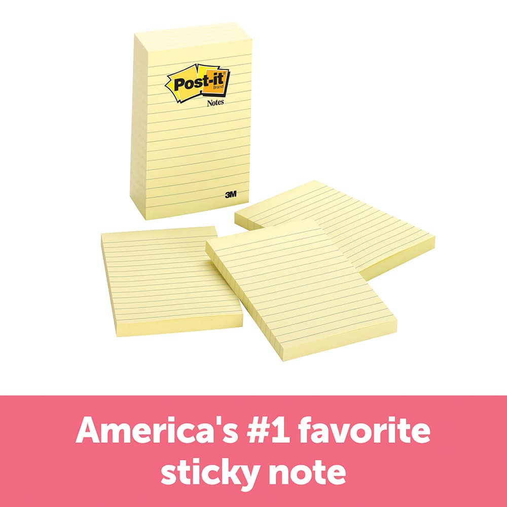 3M - Note Pads, Writing Pads & Notebooks; Writing Pads & Notebook Type: Writing Pad ; Size: 4 x 6 ; Number of Sheets: 100 ; Color: Canary Yellow - Exact Industrial Supply