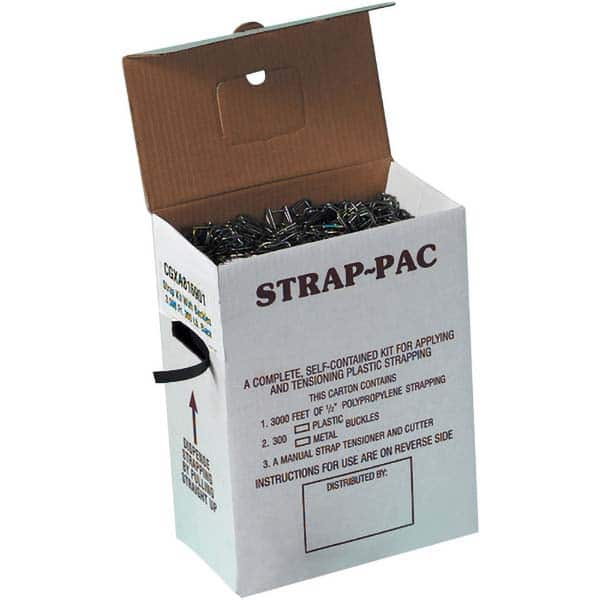 Value Collection - Strapping Kits Type: Polypropylene Strapping Kit Contents: 3000' of 1/2" Polypropylene; 300 Metal Buckles; Tensioner; Cutter - Best Tool & Supply