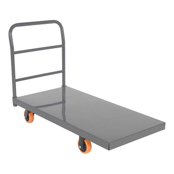 Platform Truck: 2,500 lb Capacity, Steel Deck, 48″ Long, 11-7/8″ High (2) Swivel & (2) Rigid, 5″ Polyurethane Casters