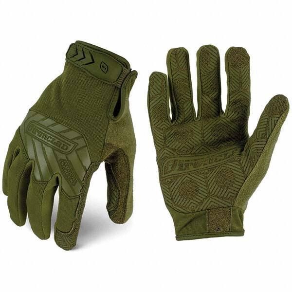 ironCLAD - Size XL Synthetic Leather Work Gloves - For Mechanic's & Lifting, Uncoated, Hook & Loop Cuff, Full Fingered, Olive Drab Green, Paired - Best Tool & Supply