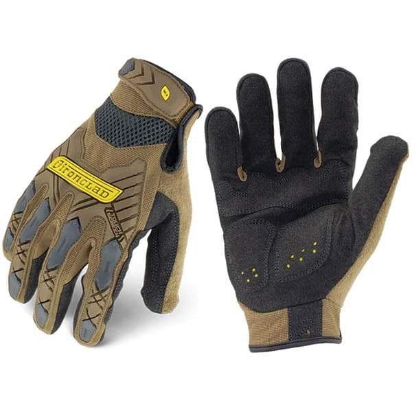 ironCLAD - Size 2XL (11) Synthetic Leather Work Gloves - For Mechanic's & Lifting, Uncoated, Hook & Loop Cuff, Full Fingered, Coyote, Paired - Best Tool & Supply