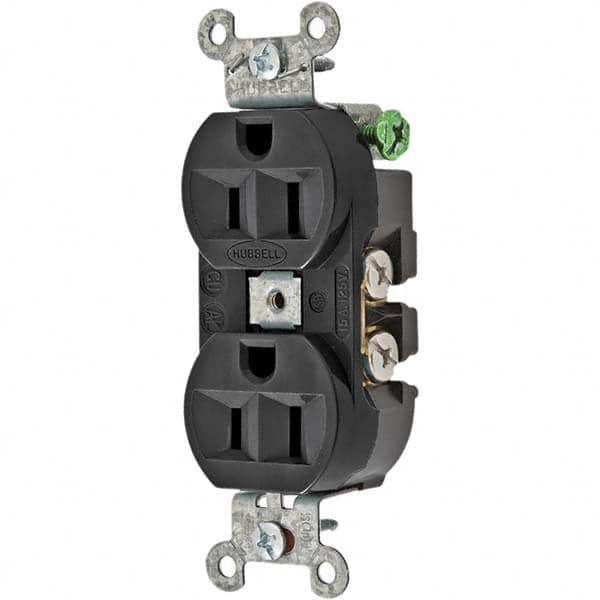 Hubbell Wiring Device-Kellems - 125V 15A NEMA 5-15R Industrial Grade Black Straight Blade Duplex Receptacle - Best Tool & Supply