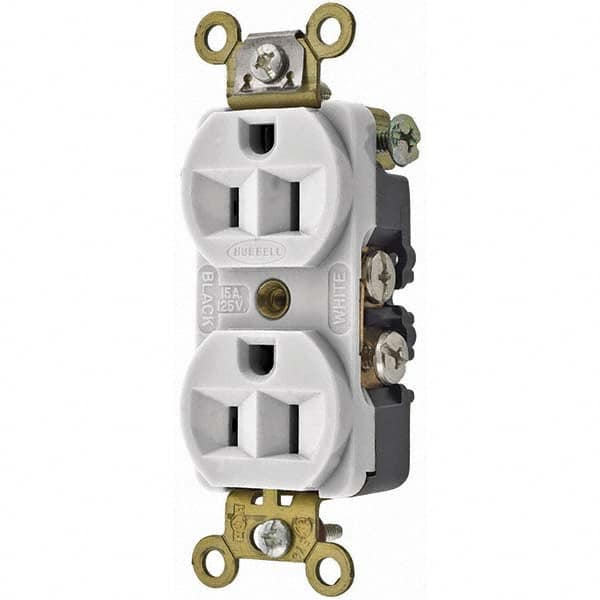 Hubbell Wiring Device-Kellems - 125V 15A NEMA 5-15R Industrial Grade White Straight Blade Duplex Receptacle - Best Tool & Supply