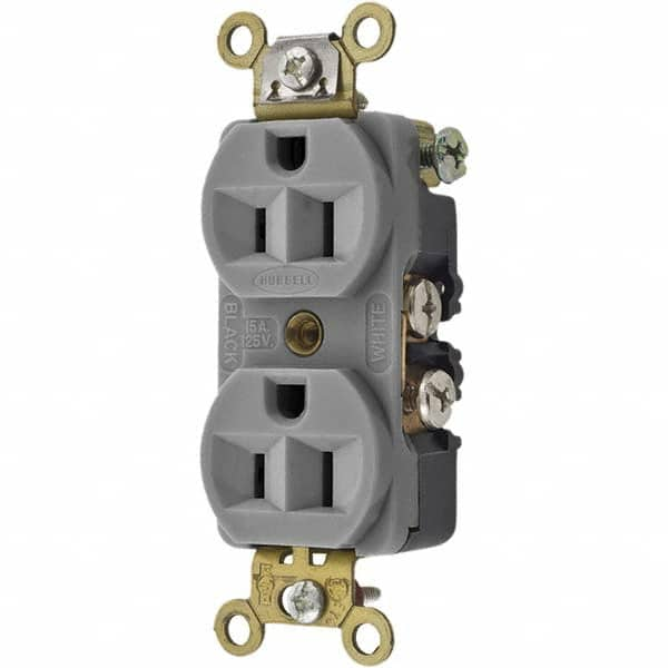 Hubbell Wiring Device-Kellems - 125V 15A NEMA 5-15R Industrial Grade Gray Straight Blade Duplex Receptacle - Best Tool & Supply