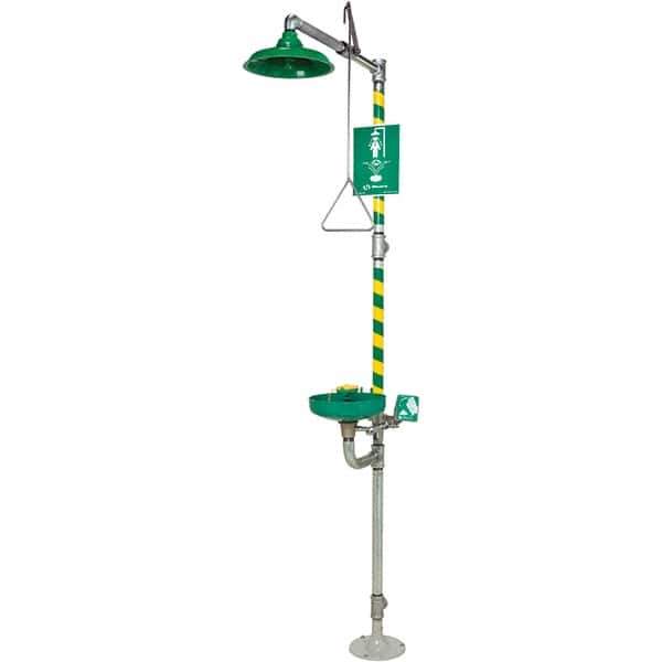 Haws - 23.7 GPM shower Flow, Drench shower, Eye & Face Wash Station - Bowl with Hinged Dust Cover, Triangular Pull Rod & Push Flag Activated, Galvanized Steel Pipe, Plastic Shower Head, Inverted Flow - Best Tool & Supply