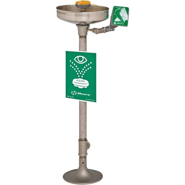 Haws - 15" Wide x 40" High, Pedestal Mount, Stainless Steel Bowl, Eye & Face Wash Station - 11" Inlet, 3.7 GPM Flow Rate - Best Tool & Supply